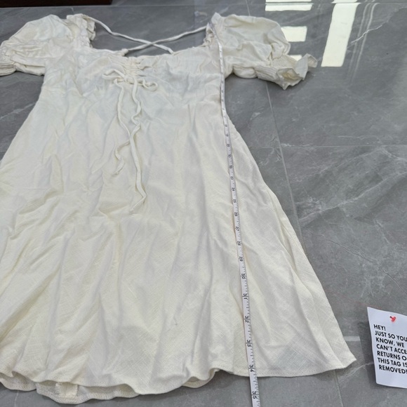 Women’s Topshop Ruched Front Tea Dress Puff Sleeves Linen Blend Size 10 - Picture 15 of 16